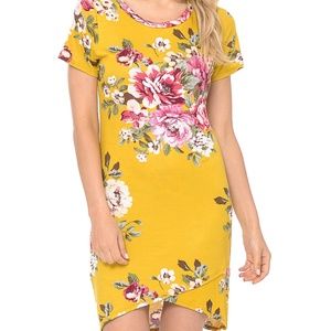 FLORAL SHORT SLEEVE TULIP BOTTOM DRESS